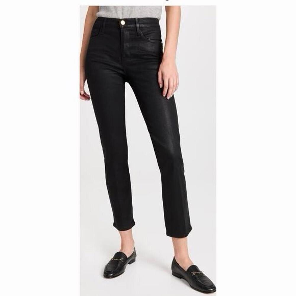 FRAME Le Sylvie Slender Straight Jeans Women’s Size 28 Black Coated Noir Stretch